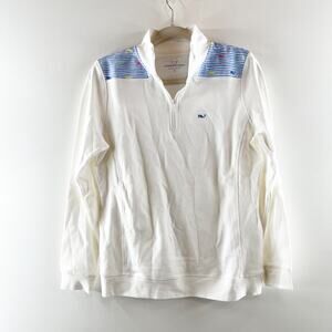 Vineyard Vines 1/4 Zip Shep Pullover Sweatshirt White Blue Small